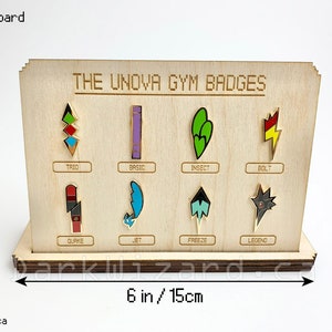 PKM Unova Gym Badges With Display Board, Metal Pin, for Collection and Cosplay, Anime
