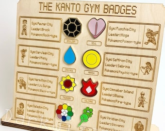 Kanto Gym Badges With Display Board, Metal Pin, for Collection and Cosplay, Anime, Gift for Anime Fan, Premium Quality!