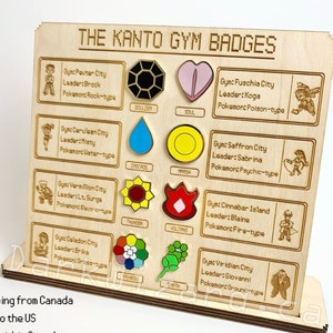 Kanto Gym Badges With Display Board, Metal Pin, for Collection and Cosplay, Anime, Gift for Anime Fan, Premium Quality!