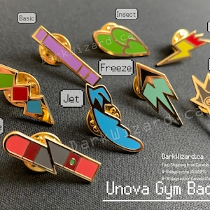 PKM Unova Gym Badges With Display Board, Metal Pin, for Collection and Cosplay, Anime