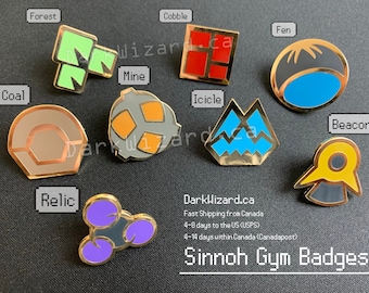 Sinnoh Gym Badges, Metal Pins with Display Board, Anime Cosplay