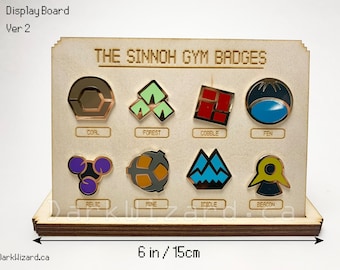 Sinnoh Gym Badges With Display Board, Metal Pin, for Collection and Cosplay, Christmas Gift, Anime present