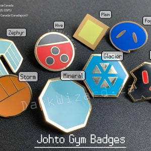 Johto Gym Badges With Display Board, Metal Pin, for Collection and Cosplay, Christmas Gift, Anime present