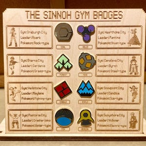 Sinnoh Gym Badges With Display Board, Metal Pin, for Collection and Cosplay, Christmas Gift, Anime present