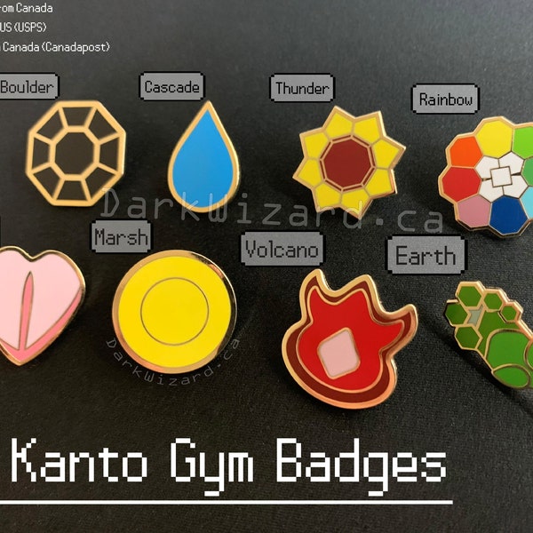 Kanto Gym Badges, Metal Pins, Anime Cosplay