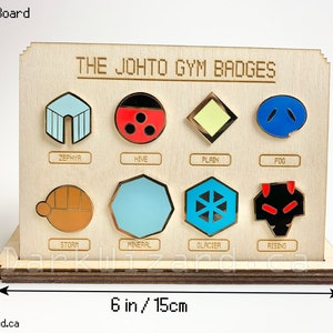 Johto Gym Badges With Display Board, Metal Pin, for Collection and Cosplay, Anime present