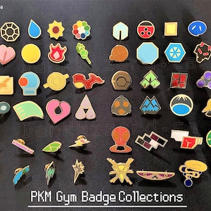 PKM Gym Badges, Metal Pin, for Collection and Cosplay, Anime, Indigo, Kanto, Johto, Hoenn, Sinnoh, Unova, Kalos