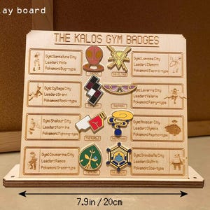 Kalos Gym Badges With big Display Board, Metal Pin, for Collection and Cosplay, Anime