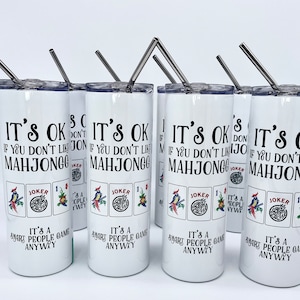 Mahjongg 20 oz stainless tumbler with straw,Best Mahjongg gift,Mahjong prize,Mahjongg beverage container