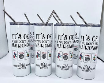 Mahjongg 20 oz stainless tumbler with straw,Best Mahjongg gift,Mahjong prize,Mahjongg beverage container