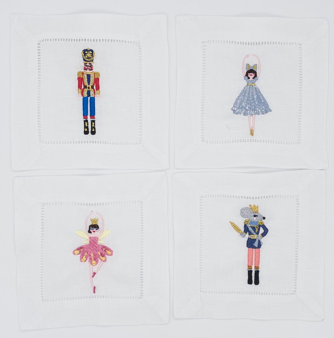 Nutcracker Cocktail Napkins, Fine Italian Linen Cocktail Napkins