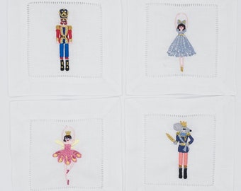 Nutcracker cocktail napkins, Fine Italian linen cocktail napkins, Christmas housewarming gift, wedding shower and hostess gift