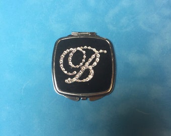 Personalized Compact Mirror: Swarovski Initial, Bridesmaid Gift