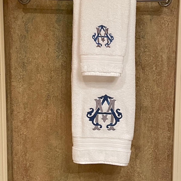 Monogramming on towels.Custom embellishments.Embroidery on towels..Custom bath towels.Personalized bath towels.Custom wedding gift