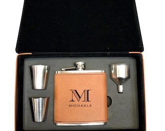 Custom engraved flask set with matching box