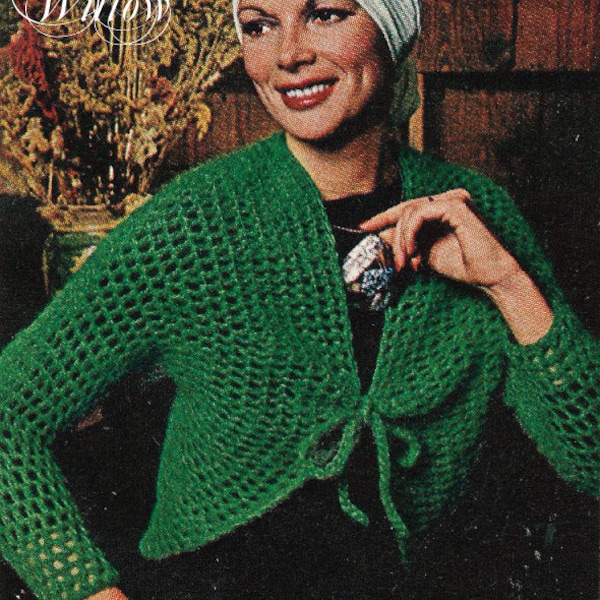 1970s Crocheted Dolman Sleeve Shrug vintage pattern 4 pages DIGITAL Instant Download PDF romantic bohemian bolero jacket