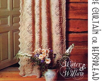 Crochet Lace Squares Curtain, Tablecloth or Bedspread vintage pattern 9 pages DIGITAL Instant Download PDF rustic make to any size