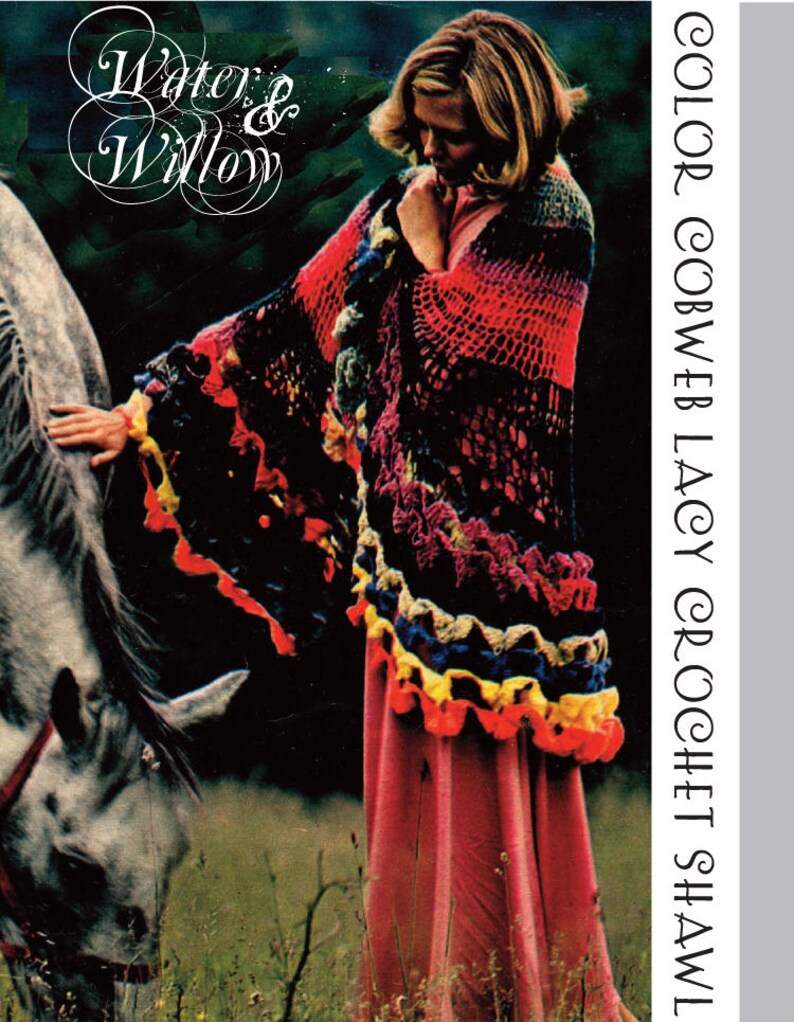 Download 1970s Color Cobweb Lacy Crochet Shawl vintage pattern 5 pages | Etsy