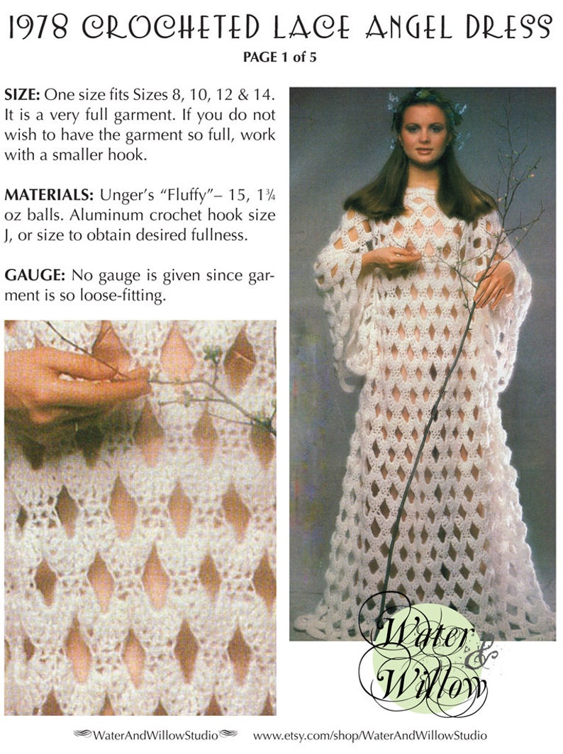 1978 Crocheted Lace Angel Dress Pattern 5 Pages DIGITAL Etsy