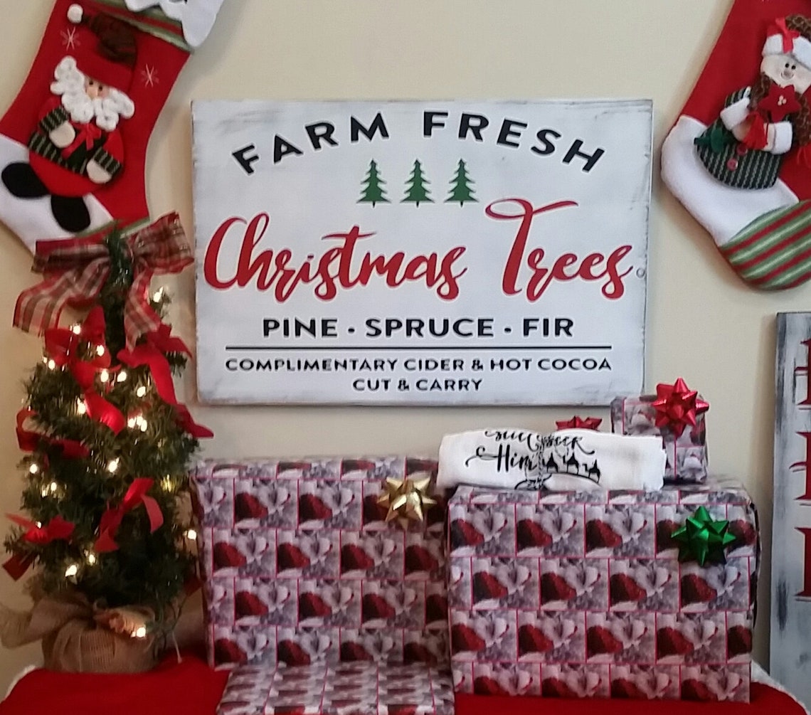 Farm fresh christmas trees christmas tree sign fresh cut Etsy