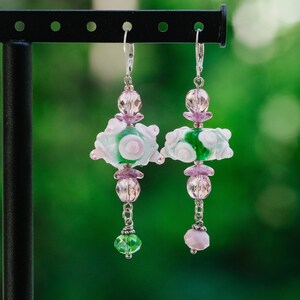 Elegant Botanical Pink Glass Earring | Hand Blown Glass Beaded Dangle Earrings | Handmade Jewelry | Statement Piece