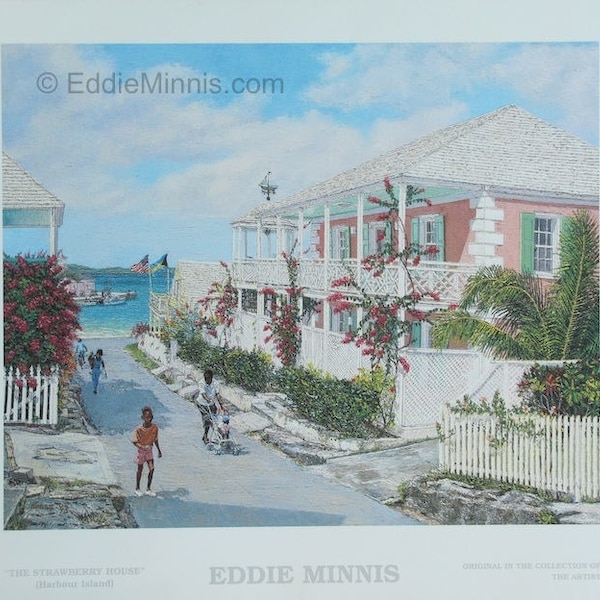 Strawberry House - Bahamian art print of original oil painting by Eddie Minnis