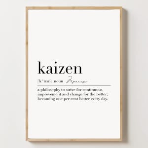 Póster de definición de Kaizen, impresión japonesa, decoración de pared nórdica, impresión tipográfica Kaizen, arte de pared japonés, póster de Kaizen, regalos de inauguración de la casa