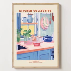 Kitchen Art Print, Kitchen Food Line art Poster, Colorful Kitchen Wall Art, Retro Cooking Print, Modern Kitchen Poster, Kitchen Decor