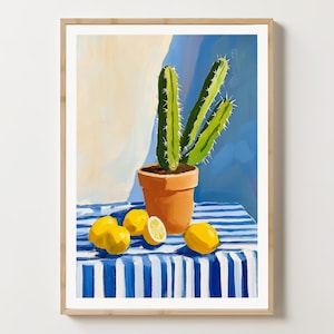 Kaktus Illustration, Zitrone Druck, Zitrus Illustration, Obst Wand Kunst, Zitrone Kunstdruck, Sommer Wand Dekor, Küchen Deko