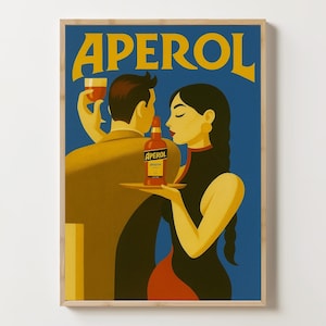 Blaues Aperol Poster, Retro Bar Kunstdruck, Paar Tanzendes Wand Kunstdruck, Italienischer Cocktail Wanddekor, Aperitivo Drink Art, Bar Dekor