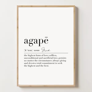 Poster di definizione di Agape, stampa di definizione greca, stampa nordica, arte murale stampabile, stampa tipografica Agape, regali di arredamento per la casa