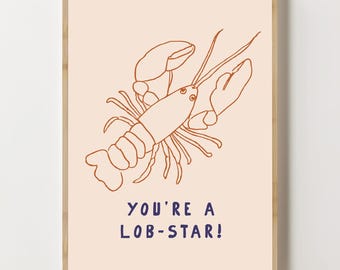 Póster de langosta, impresión con temática de langosta, decoración de cocina costera, impresión de mariscos, arte náutico, impresión de arte marítimo