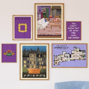 Set of 6 Friends Wall Art, Friends Gifts Wall Art, Friends Poster Wall Decor, Joey, Chandler, Monica and Rachel I Set of 6 Saving Offer