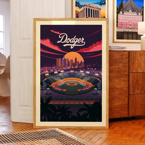 LA Dodgers Stadium Illustration Handmade Paint, Dodgers Stadium Wall Art, Los Angeles City Travel, Baseball Stadium, Stadium Poster, Fan Art