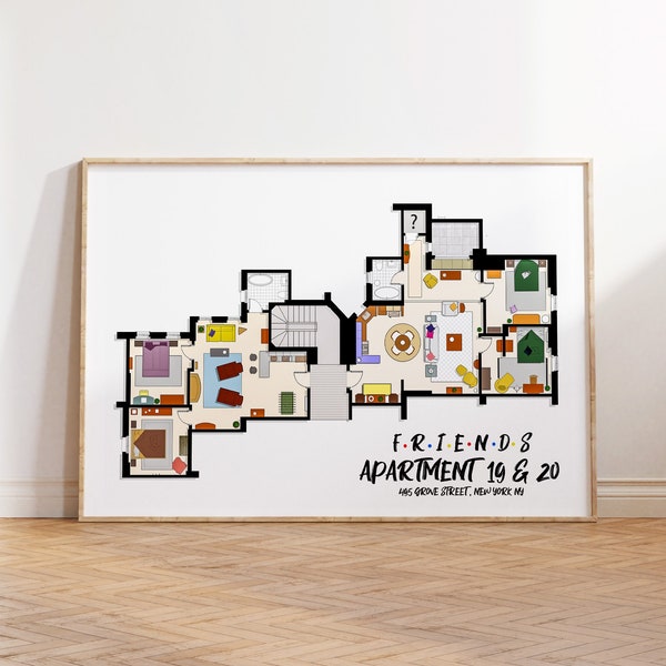 Friends TV Show Apartment Floor Plan-Friends TV Show Layout Friends Poster Wall decor Floor christmas Poster Joey,Chandler,Monica and Rachel