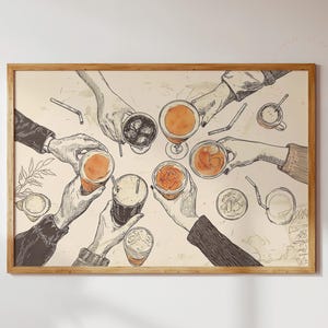Prost Poster Druck, Handgezeichnete Getränk Kunst, Vintage Bar Wanddekoration, Cocktail Party Illustration, Freunde Toasting Poster, Trink Poster