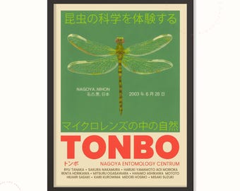 Tonbo Japanese Poster, Vintage Science Wall Art, Retro Dragonfly Print Inspired by Nagoya Exhibition Design