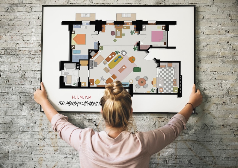 How I Met Your Mother Apartment, Famous TV Show Floor Plan,Wall Decor,Famous TV Show Floor Plan,Art for Residence of Ted Mosby,Ted Mosby 