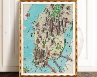 Carte de New York Carte illustrée Aquarelle de New York