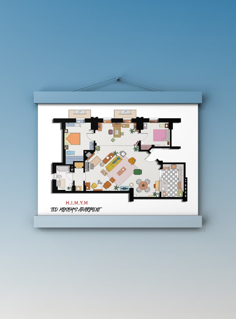 How I Met Your Mother Apartment, Famous TV Show Floor Plan,Wall Decor,Famous TV Show Floor Plan,Art for Residence of Ted Mosby,Ted Mosby image 4