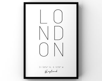 London,London Print,London Poster,London Printable Art,London Wall Art,London City Poster,London Coordinates,City Coordinates,London City