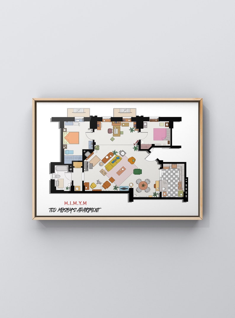 How I Met Your Mother Apartment, Famous TV Show Floor Plan,Wall Decor,Famous TV Show Floor Plan,Art for Residence of Ted Mosby,Ted Mosby image 2