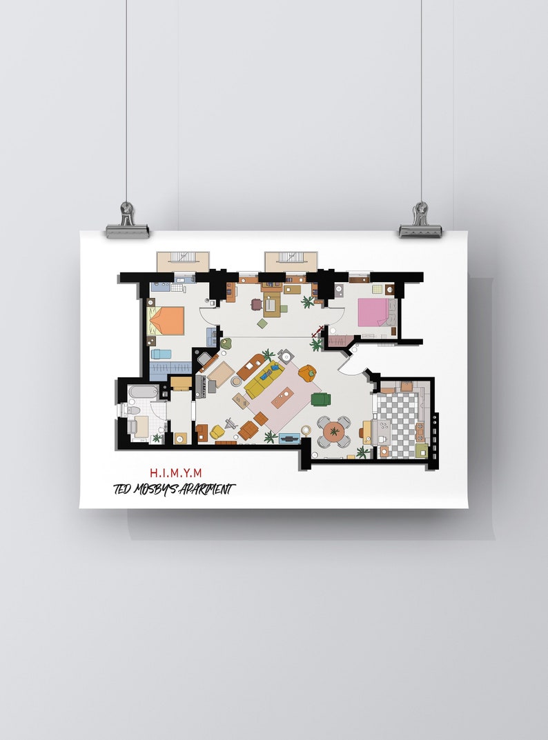 How I Met Your Mother Apartment, Famous TV Show Floor Plan,Wall Decor,Famous TV Show Floor Plan,Art for Residence of Ted Mosby,Ted Mosby image 3