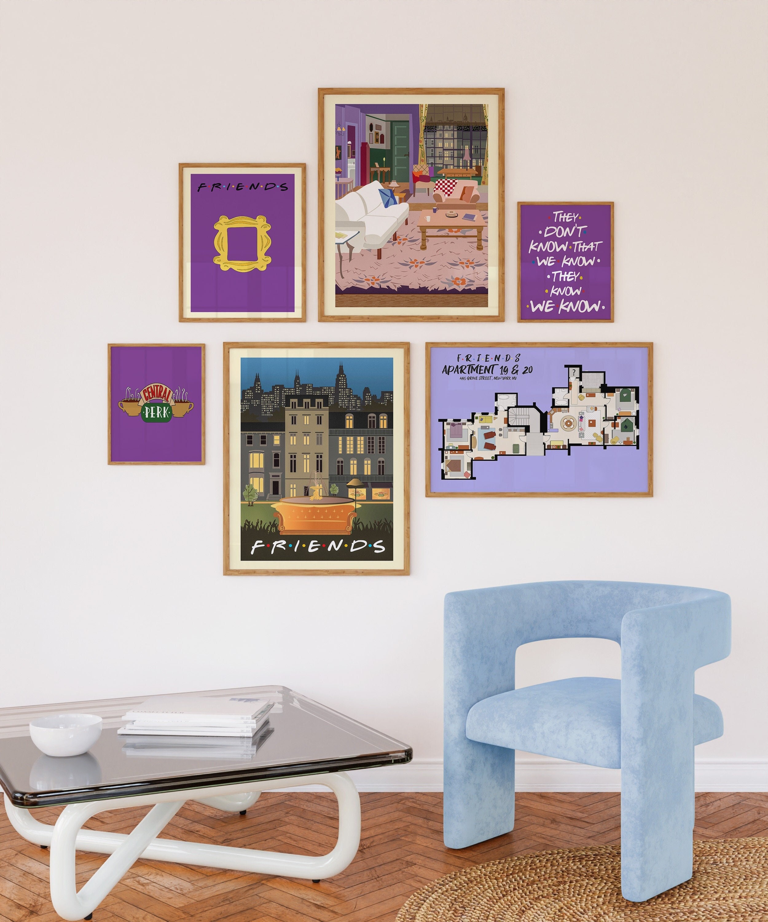 Set of 6 Friends Wall Art, Friends Gifts Wall Art, Friends Poster Wall Decor, Joey, Chandler, Monica and Rachel I Set of 6 Saving Offer