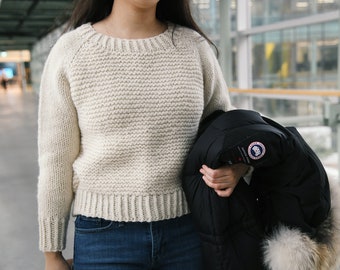 Timeless Sweater | Super Bulky Knit Cropped Sweater Pattern | Easy Top Down (PDF Download)