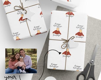 Aangepast kerstinpakpapier, aangepaste cadeauverpakking, gepersonaliseerde cadeauverpakking, aangepaste fotocadeaupapier, aangepaste foto inpakpapier