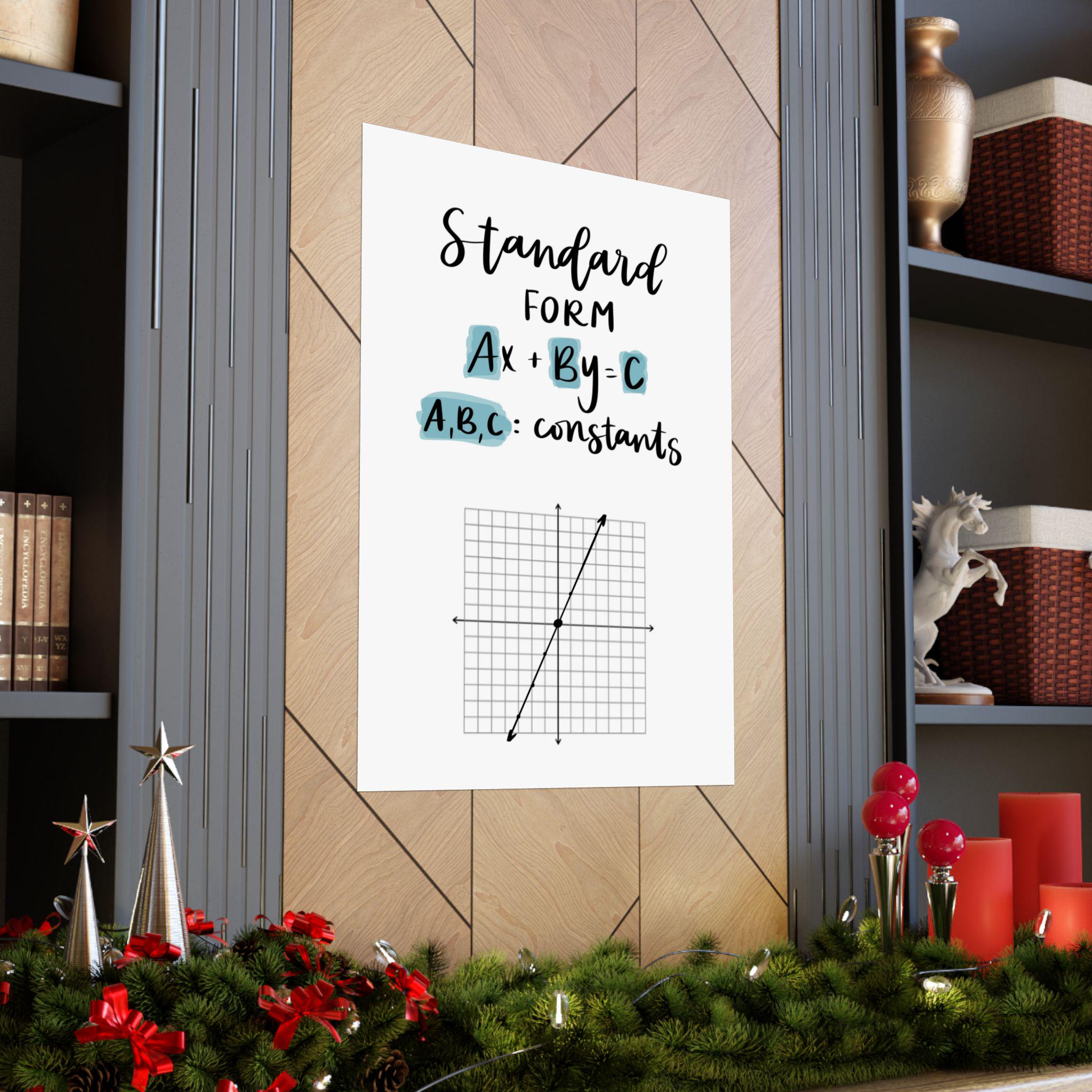 Vertical Form Math Poster High School Math Poster: Standard Form Equation, Classroom Decor, Cute ...