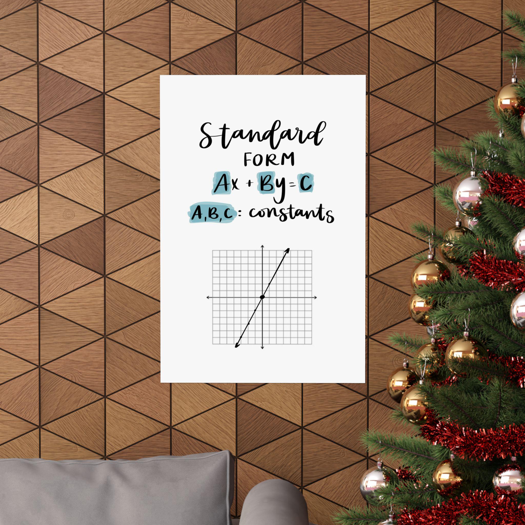 Vertical Form Math Poster High School Math Poster: Standard Form Equation, Classroom Decor, Cute ...