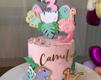 Dinosaur Girl Birthday Cake Topper: Pink Jurassic Party Decor