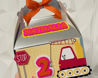Excavator Pink Favor Box Set: Girl Construction Birthday Party, Set of 8